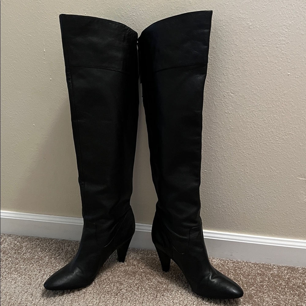 Black Over-the-Knee Women's Guess Soft Leather Heeled Boots Size 9 1/2M